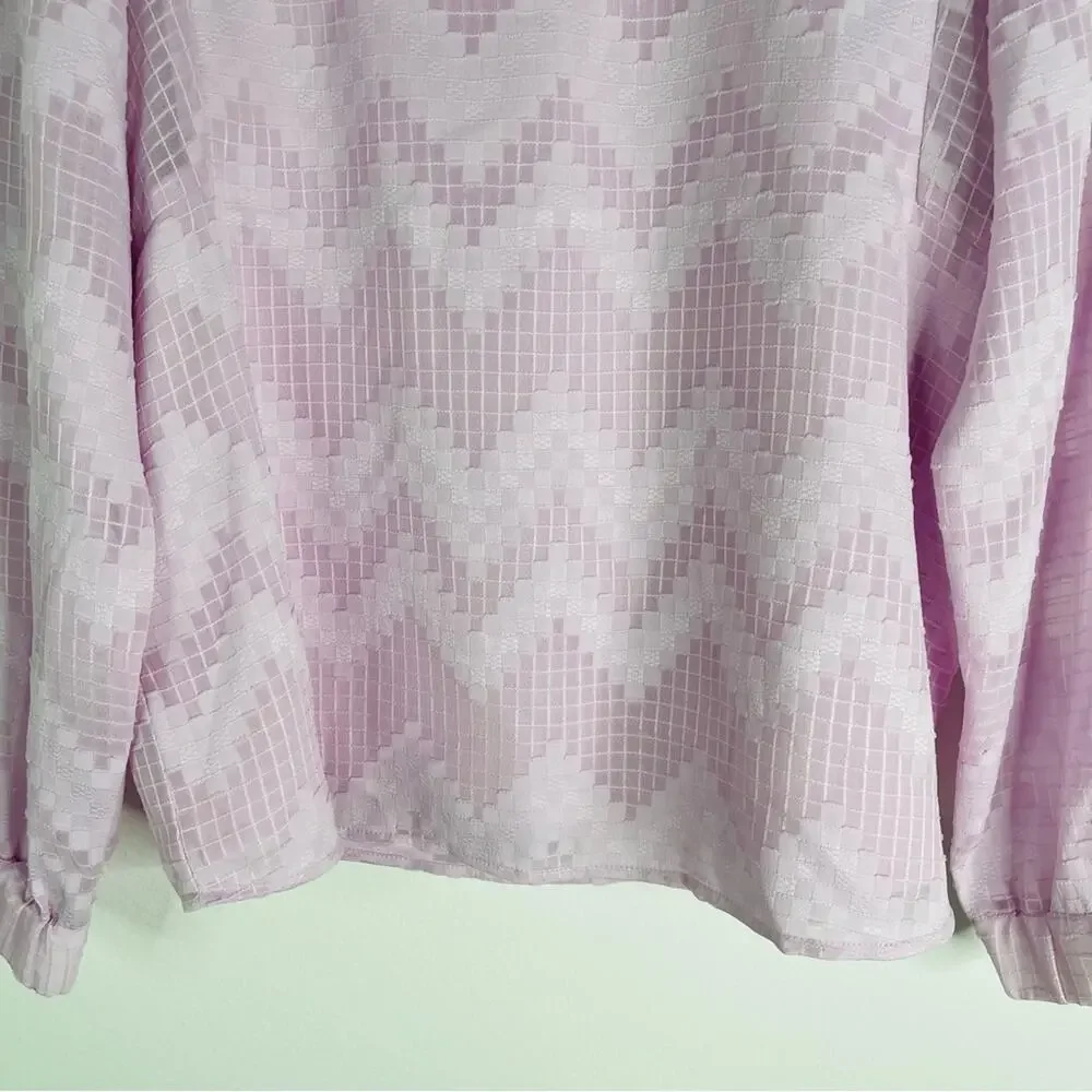 Banana Republic pink purple lavender check puff shoulder blouse top medium